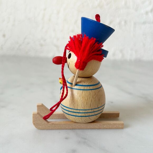 Vintage Steinbach Wooden Christmas Ornament Snowman on Skis Bird-Broom-Clover - Picture 3 of 7